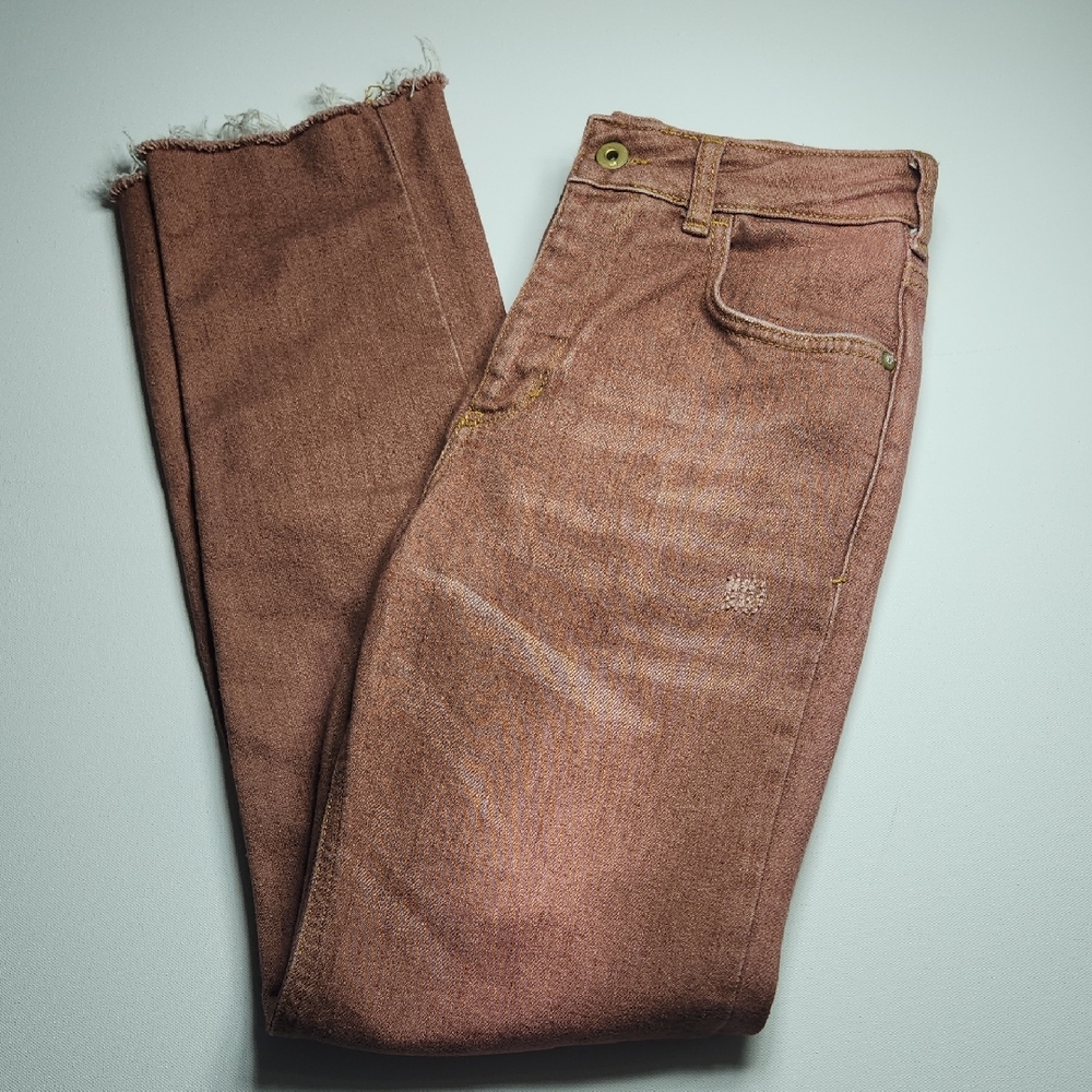 Pilcro The Vintage Straight Jeans Size 26 Distressed Raw Hem Pink Wash